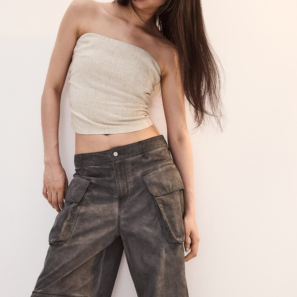 Beige Gathered Corset-style Top